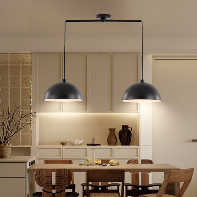 Double luminaire suspendu 41 po noir industriel moderne - Plafonnier réglable pour la salle à manger et la cuisine