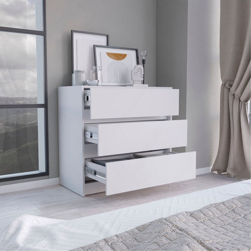 Commode H 31 po, 3 tiroirs, commode, blanc, Blanc