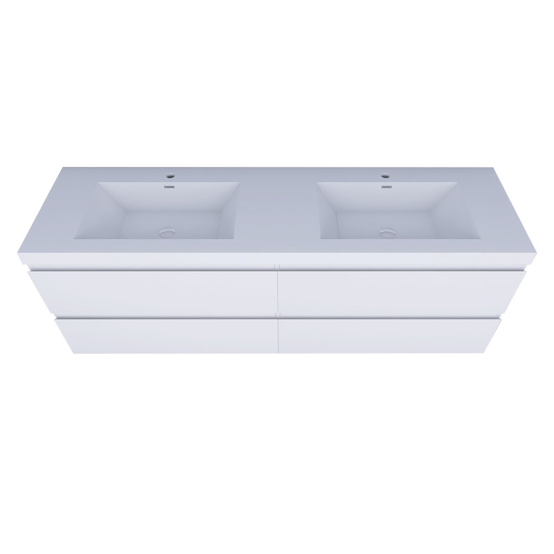 70.87 In. W X 19.69 In. D X 22.49 In. H Single Sink Wall Mounted Bath Vanity In White With White Basin