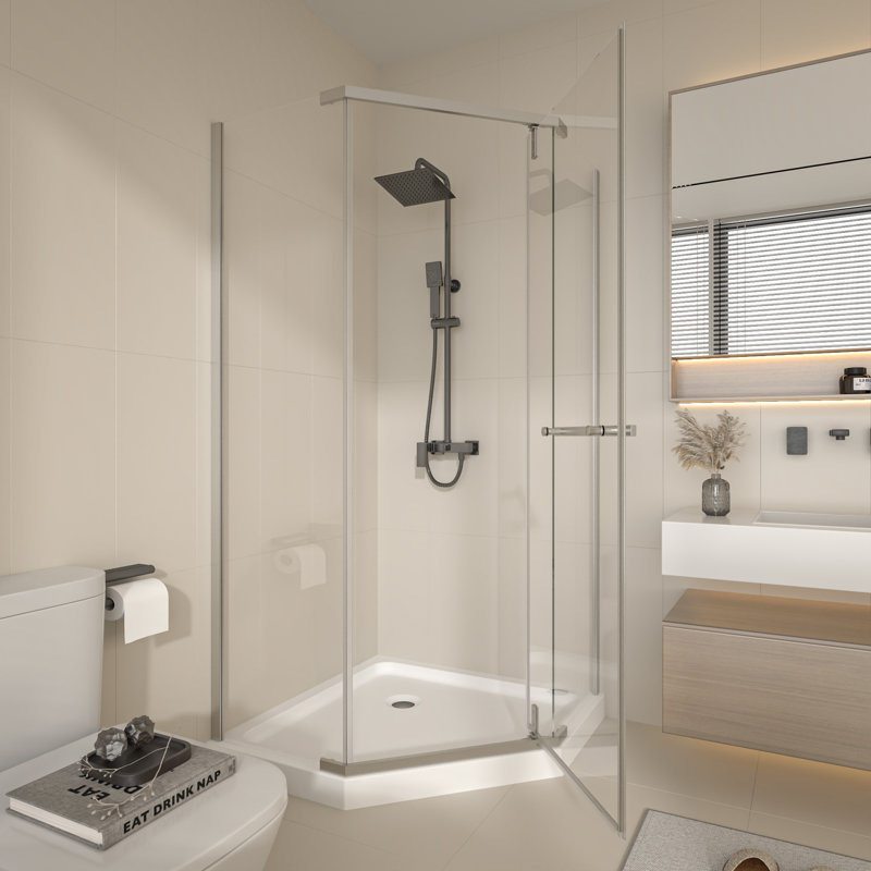 38'' W x 38'' D x 72'' H Semi-Frameless Neo-angle Reversible Shower Enclosure, Nickel