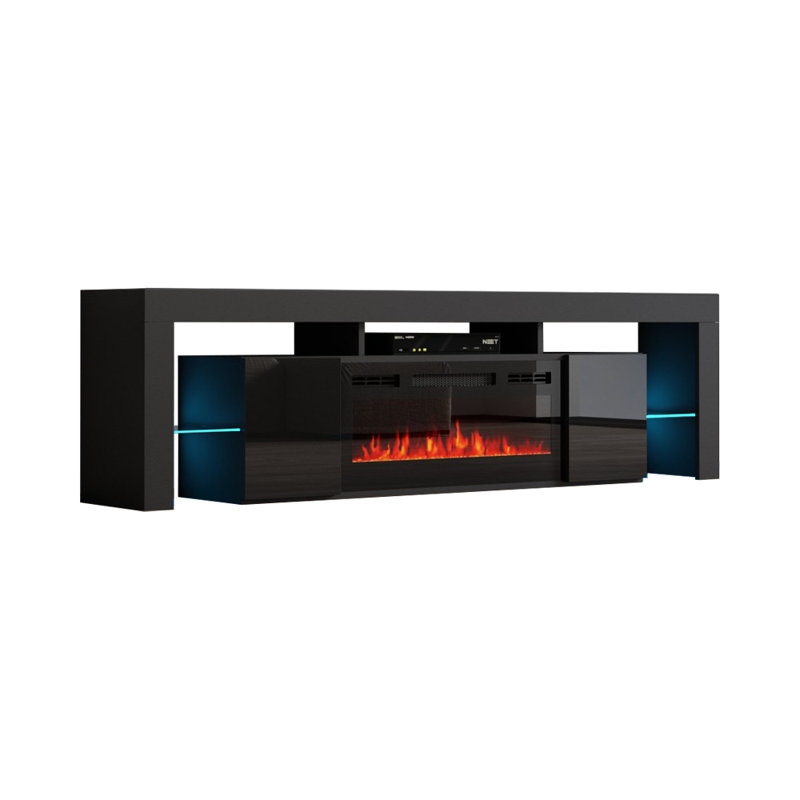 Soleo Black 79" Electric Fireplace TV Stand with Storage Cabinets