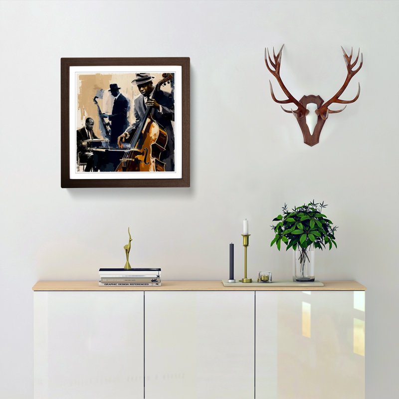 Jazz Gestural Art - Single Picture Frame Print on Wood, Walnut
