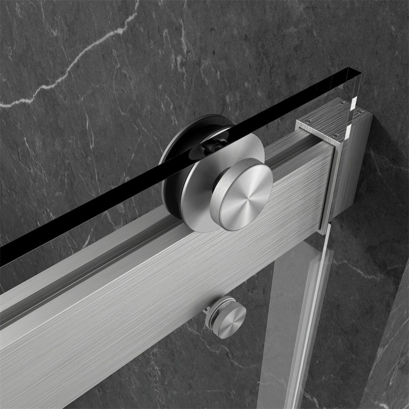 76" W x 76" H Soft-closing Sliding Tempered Glass Frameless Shower Stall, Brushed Nickel