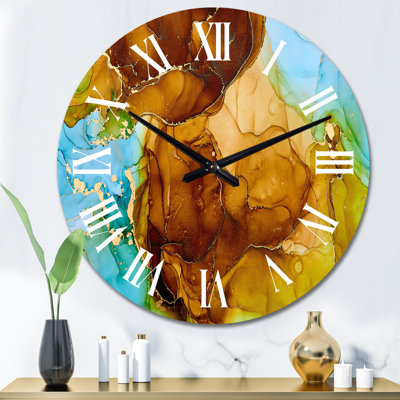 Horloge murale moderne brune et turquoise