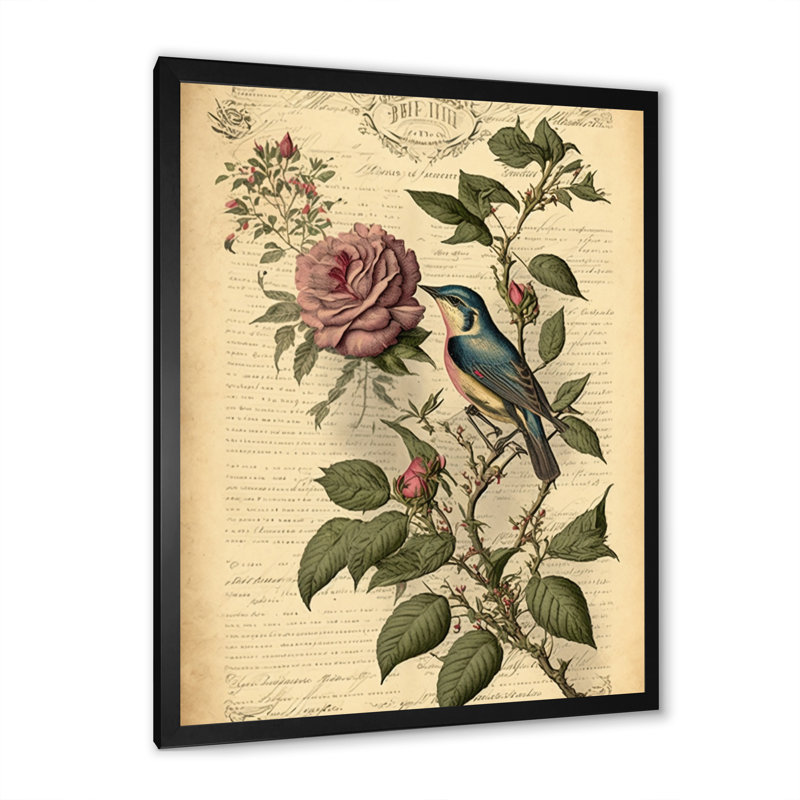 Victorian Retro Rose I - reproduction sur toile, Impression noire sur toile encadrée, H 20 po x l 12 po x P 1 po