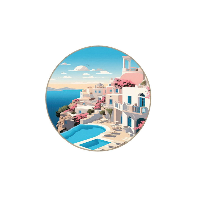 Tapis lavable à motif paysage marin Street, Sous-tapis rond 3 pi 3 po inclus