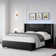 Bed Frame with Headboard and LED Lights, Leather Upholstered Bed Frame, Wingback/Headboard Splicing Design, No Box Spring Needed, Easy Assembly