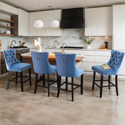 Velvet Kitchen Island Chairs Counter Height Barstools Set of 4