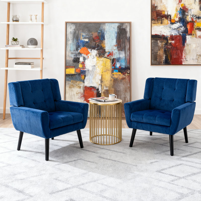 Ensemble de 2 fauteuils capitonnés rembourrés à dossier large, Velours marin