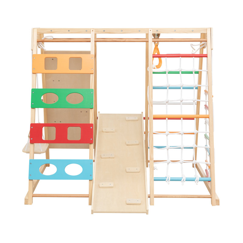 Ensemble de jeu d'extérieur en bois 9-en-1 Tallulah avec barres à singes, balançoire, échelle et filet d'escalade pour enfants