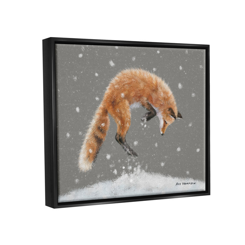 Peinture «J passer le renard» par Roy Thompson, peinture, Cadre flottant noir de jais, H 10 po x l 15 po x P 0,5 po