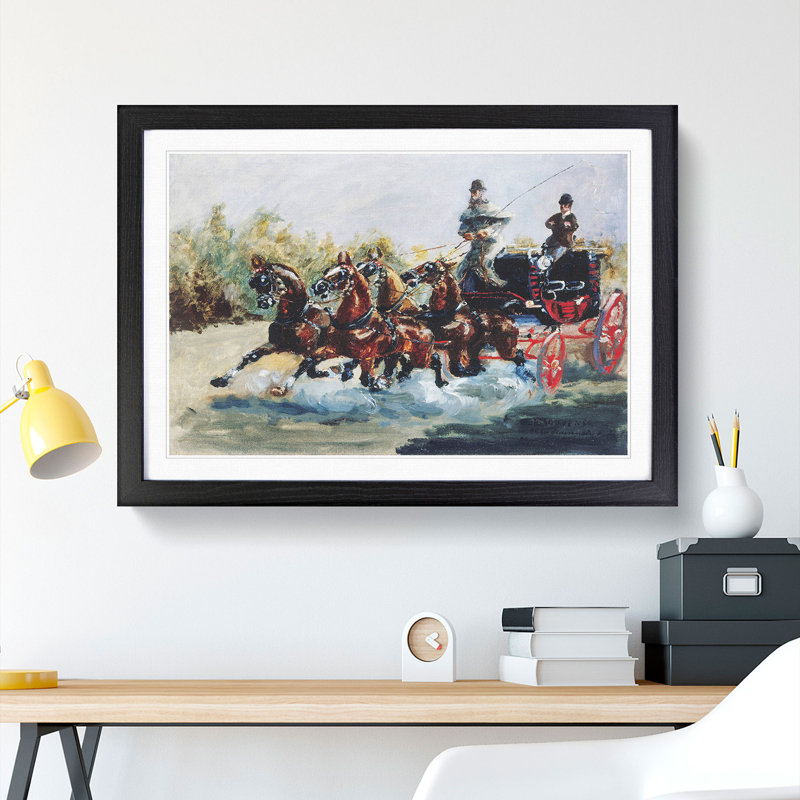 Horses with Cart by Henri de Toulouse-Lautrec - Picture Frame Painting, 48cm H x 65cm W x 2cm D, Black Framed