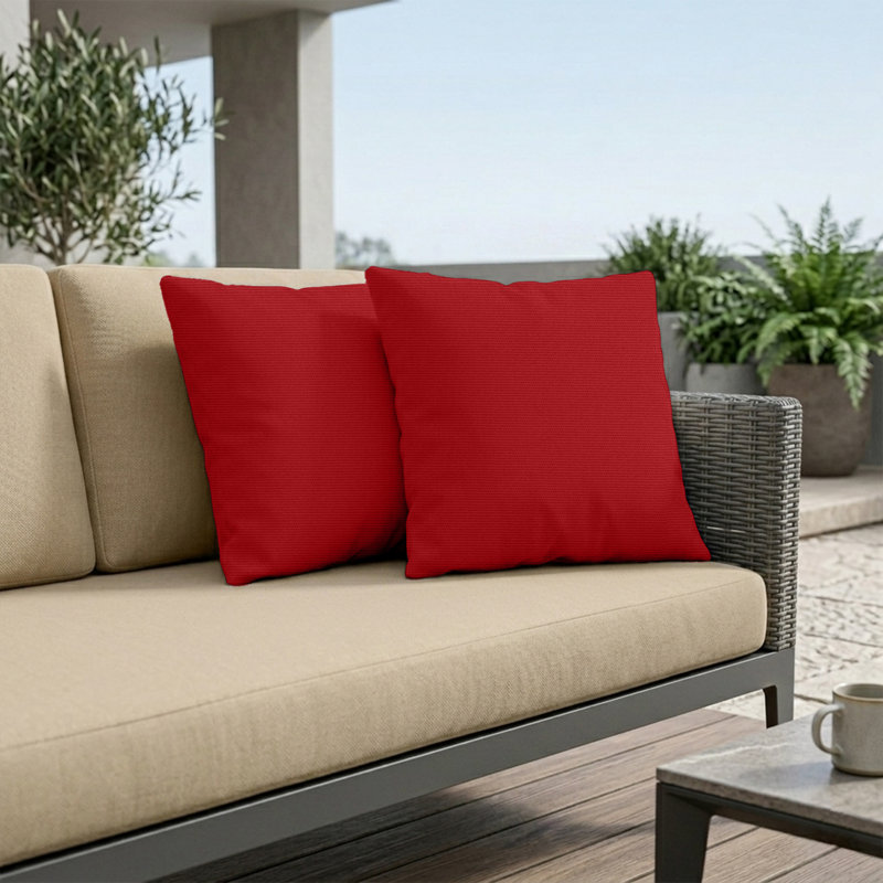 Sunbrella Square Weather Resistant Outdoor Pillow Cover and Insert, Red, 20"H x 20"W