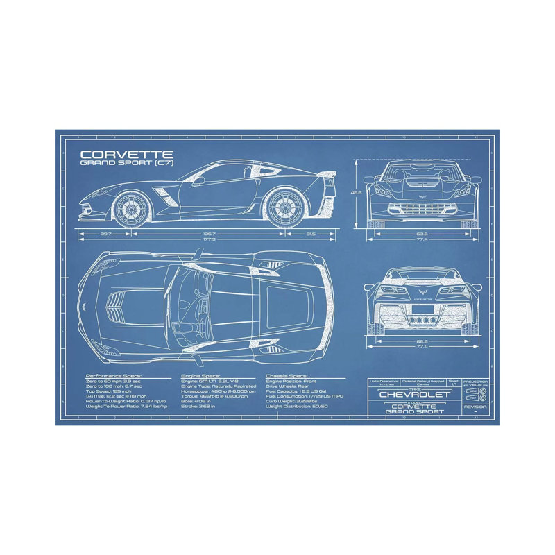 Corvette (C7) Grand Sport Blueprint by Action Blueprints - Wrapped Canvas Print, 152.5 cm H x 101.5 cm W