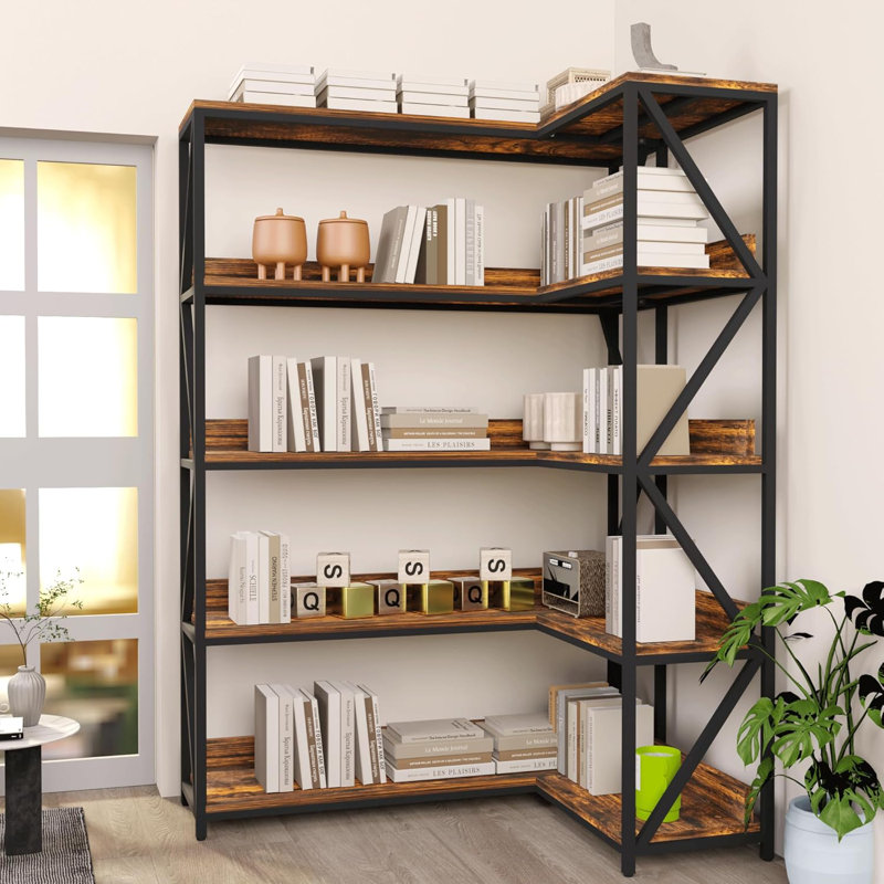 5 Tiers Changeable Corner Bookcase, Plant Shelf With Grow Light