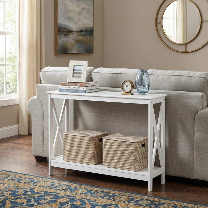 2 Tier X Design Console Table Sofa Side Accent Table, White