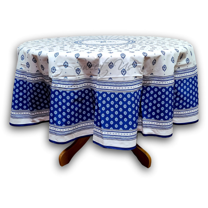Wipeable Stain Resistant Acrylic Coated Provencal Floral Motif Cotton Round Tablecloth Collection
