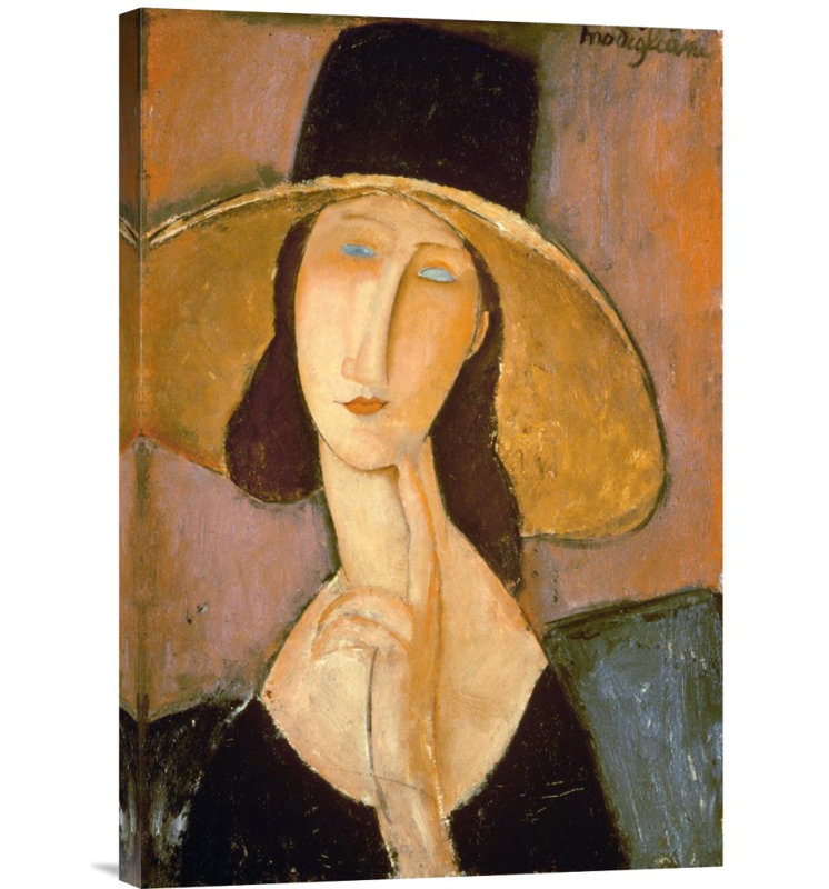 Portrait de Jeanne Hébuterne dans un grand chapeau par Amedeo Modigliani, reproduction d'art sur toile tendue, Toile tendue