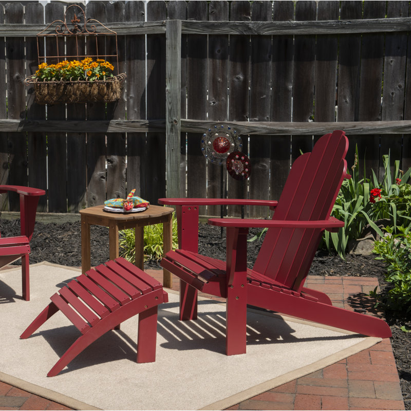 Chaise Adirondack en bois massif avec repose-pieds Ardith Langport, Rouge