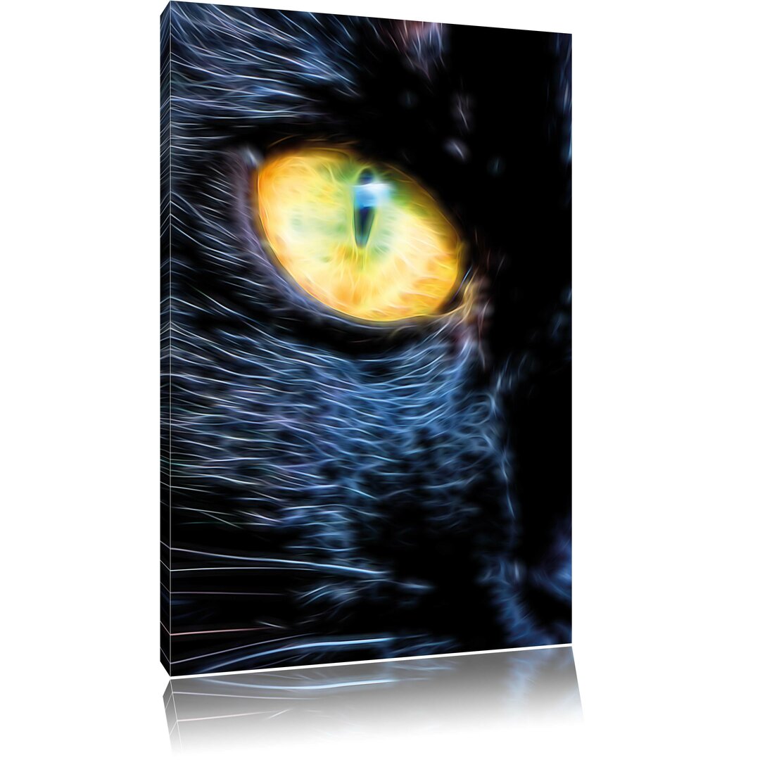 Leinwandbild Schwarze Katze orangene Augen, Grafikdruck