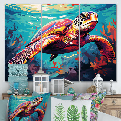 Pop Art Curious Turtle Aquatic Dance - Turtle Animal Wall Art