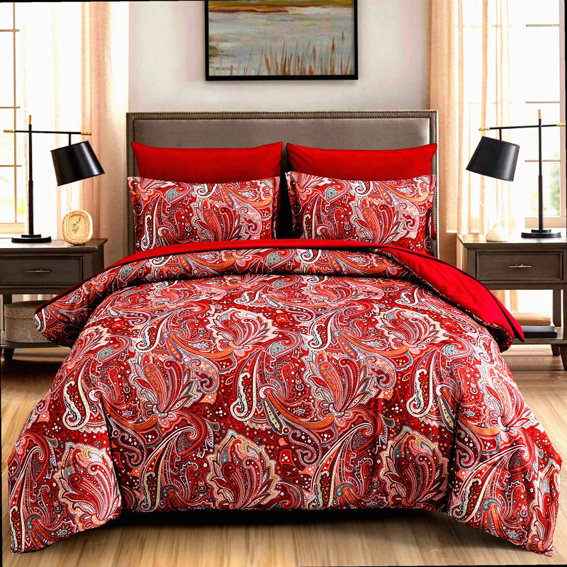 Boho Paisley Dream 7-Piece Comforter Set - Soft Lightweight Microfiber Reversible Bedding for All Seasons - King Size 104''x90'' - Red Paisley Pattern