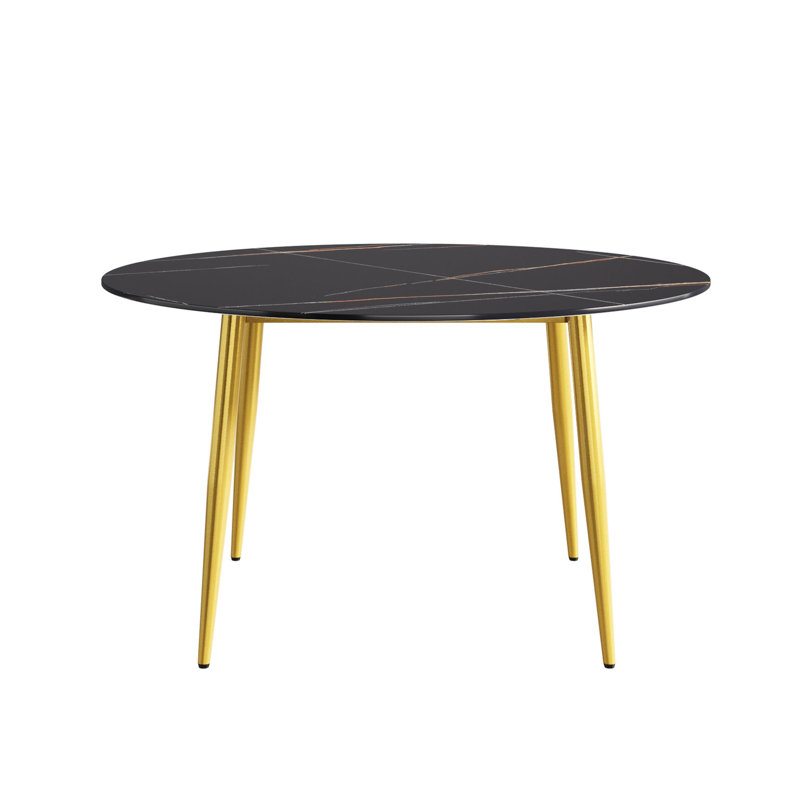 Table de salle à manger ronde moderne noire avec base en métal fritté et ténacité proportionnelle