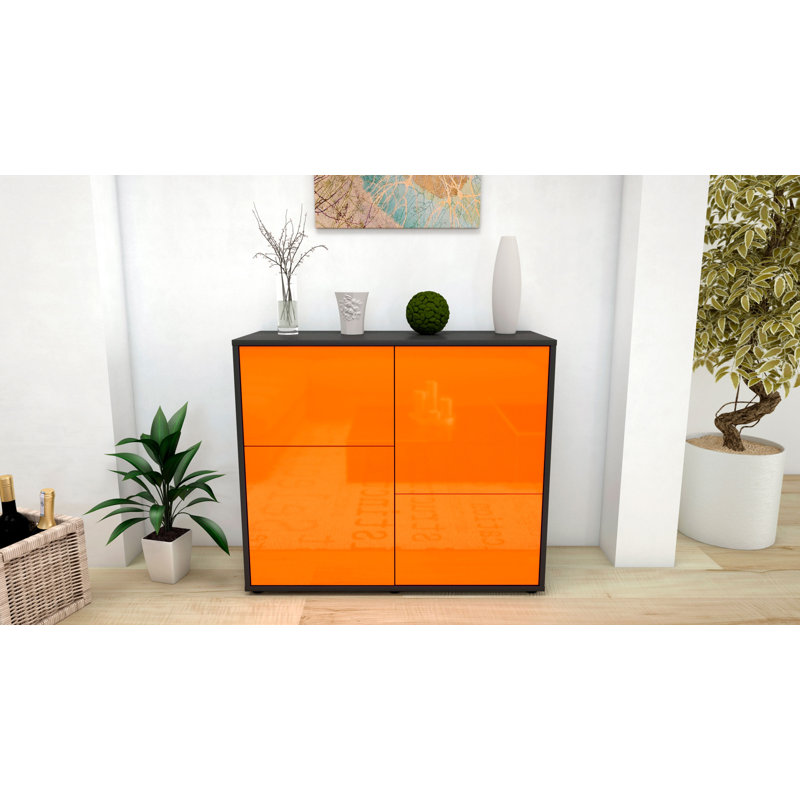 Ramona 92cm Sideboard, Anthracite/High-gloss orange