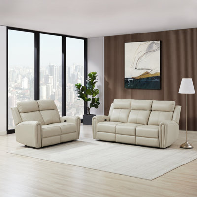 Ensemble de salon en cuir fleur 2 pièces inclinable avec USB et 2 porte-gobelets sur les coussins de dossier