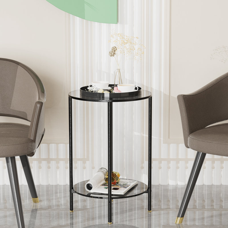 Kiyra Glass Top Cross Legs End Table