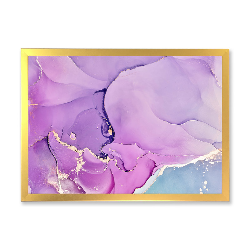 Mauve et fuchsia liquide, art I - peinture sur toile, H 30 po x l 40 po, Toile à cadre d'angle fermé doré
