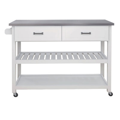Stainless Steel Table Top Kitchen Cart In White - 2 Drawers For Optimal Storage Cart, Two Organized Cooking Area