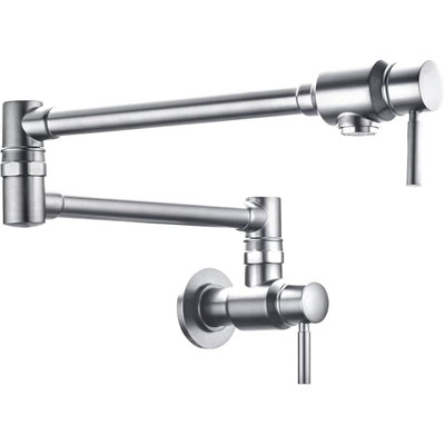 BAGNOLUX Pot Filler Faucet Brushed Nickel,Traditional Wall Mount Pot Filler Double Handle with Brass 2 Handles and Double-Jointed Swinging Spout Brass Stove Faucet 23.4", Brushed Nickel