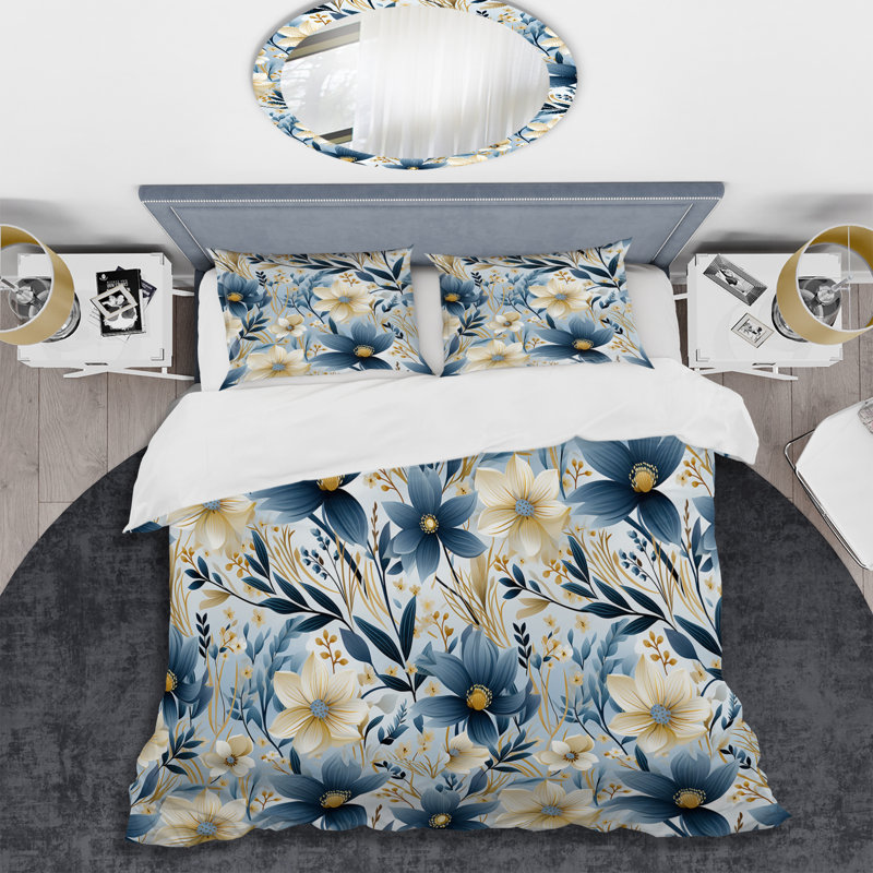 Ensemble de housse de couette à motif floral blanc et bleu Meadow Serenity III