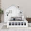 Lit maison avec fenêtre, tiroirs, tablettes, garde-corps et port USB-582269743