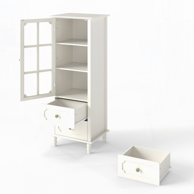 Armoire arquée avec portes en verre et double tiroir, Blanc