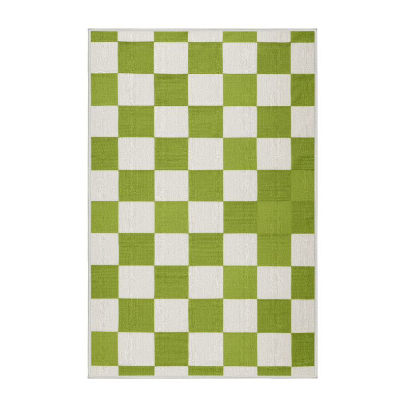 Machine Washable Checkered Beige Area Rug, Rectangle 8' x 10'