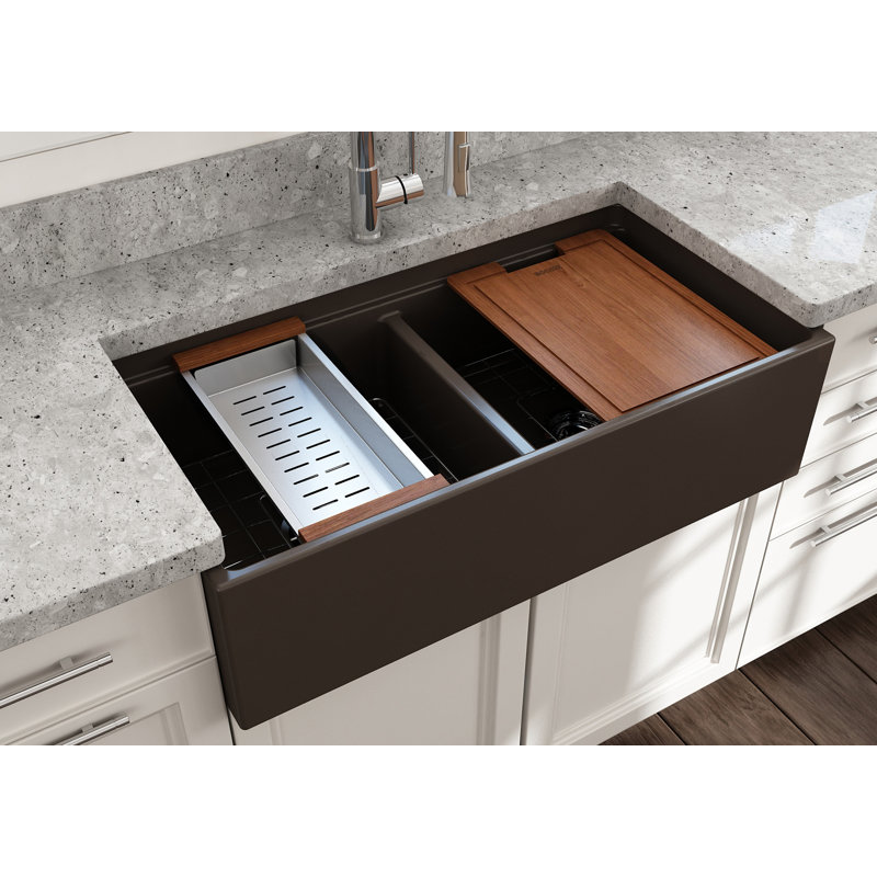 Contempo 36'' L Double Basin Kitchen Sink, Matte Brown