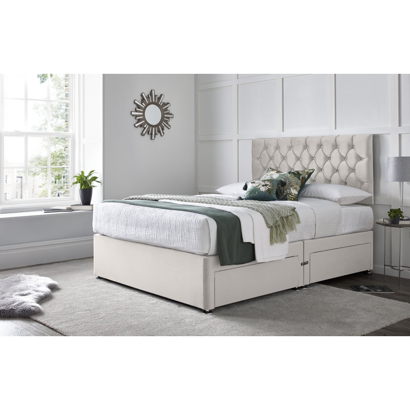 Crosslin Divan Bed with 24" Headboard on Struts, 2 Side Drawers, Steel, Single (3')