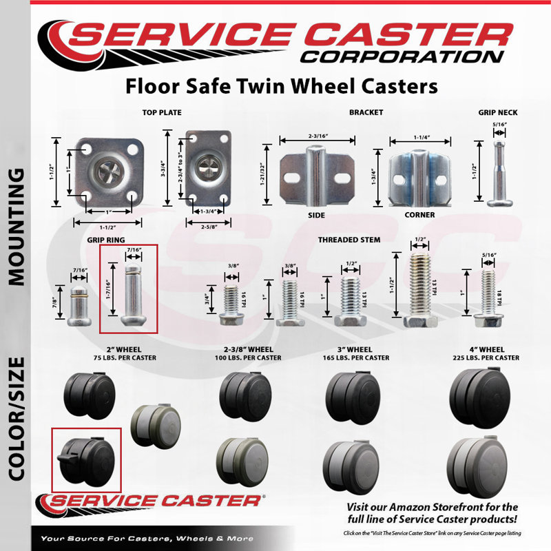 Rubber Wheel Caster with Brake Grip Ring Stem