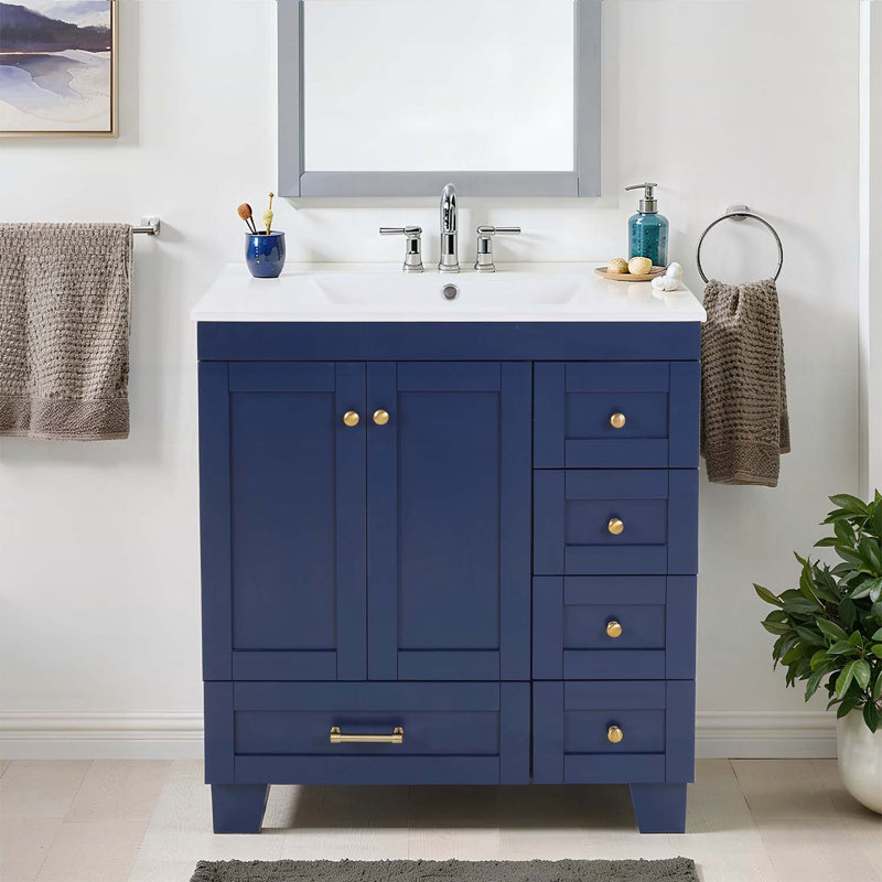 Meuble-lavabo de 30 pouces avec lavabo, pour une utilisation efficace de l'espace, Bleu
