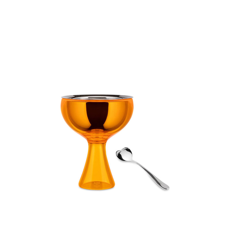 Orange Stainless Steel and Resin Ice Cream Bowl with Spoon