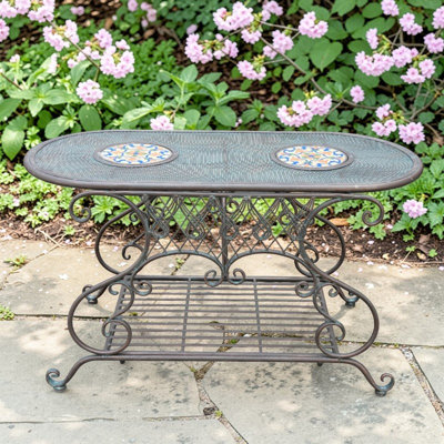 43in. Antigone Mosaic Oval Metal Garden Table