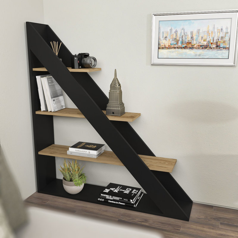 Modern Industrial Bookshelf, Black & Oak, 47.2 x 51.9 x 9.8 inches | 100% Melamine Coated Particle Board, Thickness: 0.7 inches | Stylish Storage Solution for Home & Office, Durable and Elegant Design