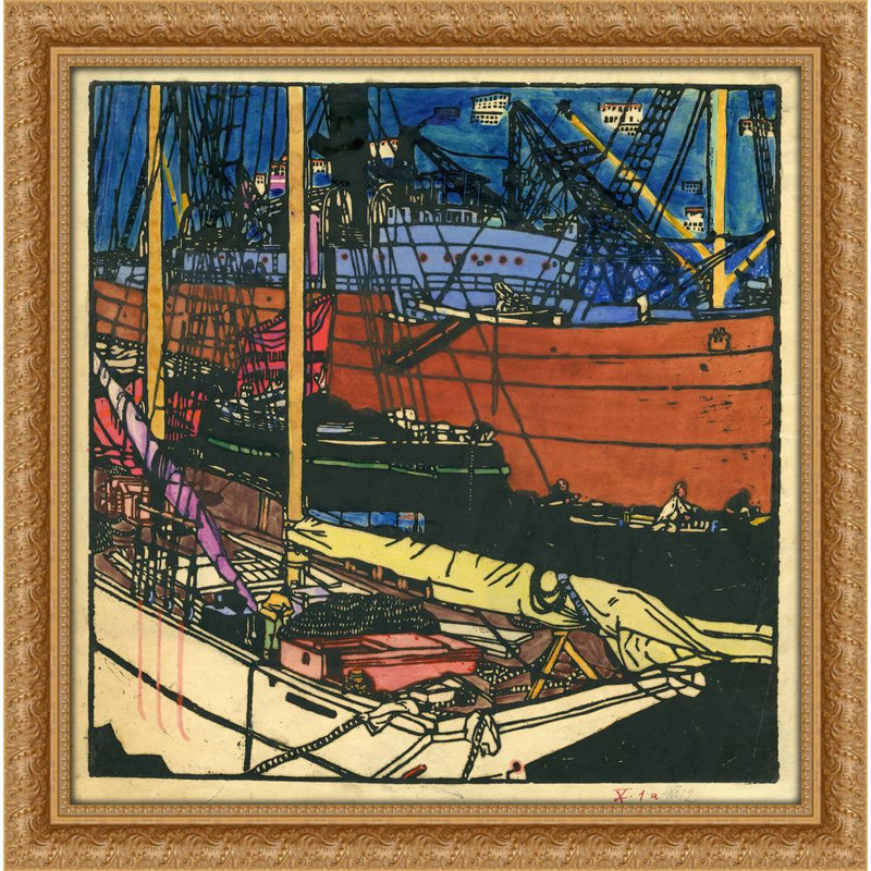 Farbholzschnitt Hafen Von Triest (1907), H 26 po x l 26 po