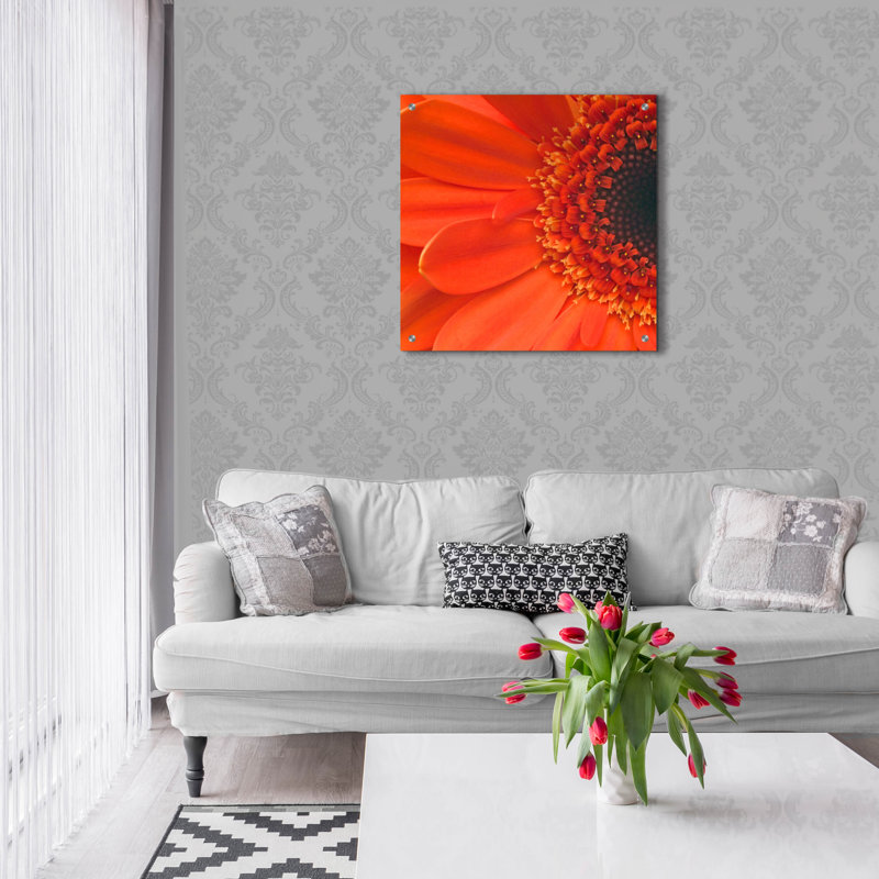 Art mural épique «Orange Gerbera Close up» par Tom Quartermaine, H 24 po x l 24 po x P 0,2 po