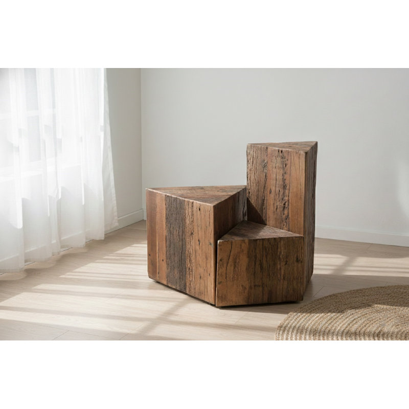 Triangle Side Table Natural Wood, 15" H x 16" L x 14" W