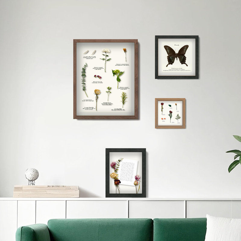 8.5” X 11” Natural Oak Wooden Shadow Box Frame – Display Case With Soft Felt Back, Memory Box With Tempered Glass, Display Box With Elegant White Ball Push Pins, Wooden Flower Box