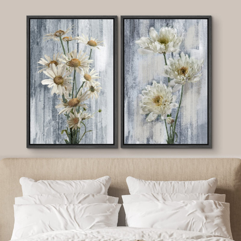 Aquarelle rétro, marguerite, fleurs, nature sauvage, illustrations, chic, gros plan, coloré, Noir, H 36 po x l 24 po