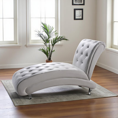 Largeros Contemporary White Faux Leather Upholstered Crystal Button Tufted Chaise Lounge by Rosdorf Park